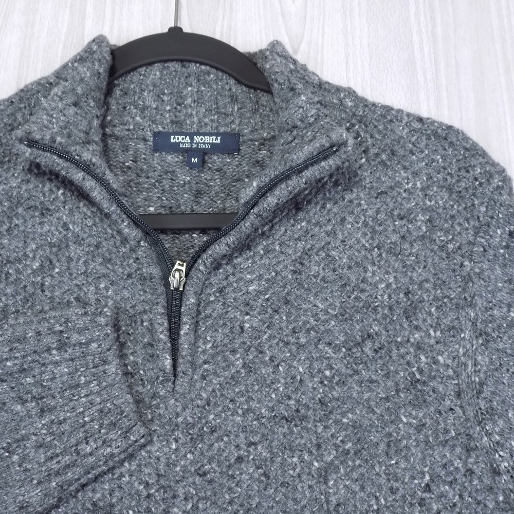 Luca Nobili Wool Quarter Zip Sweater Mens M Grey Soft Luxury Made in Italy